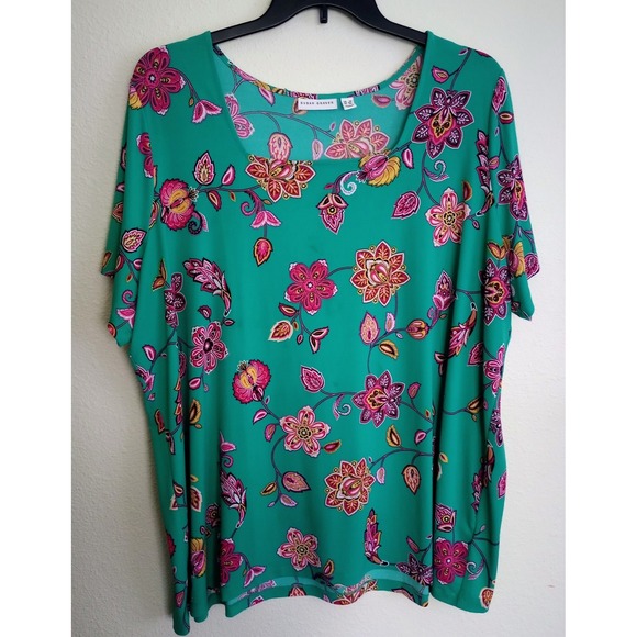 SUSAN GRAVER Liquid Knit Top Square Neck Floral Paisley Size 3X - Picture 1 of 5